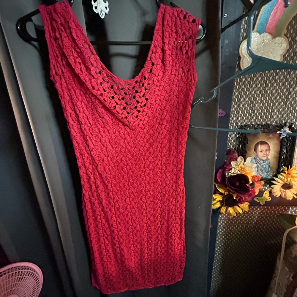 Free People Vibrant Red Crochet Dress